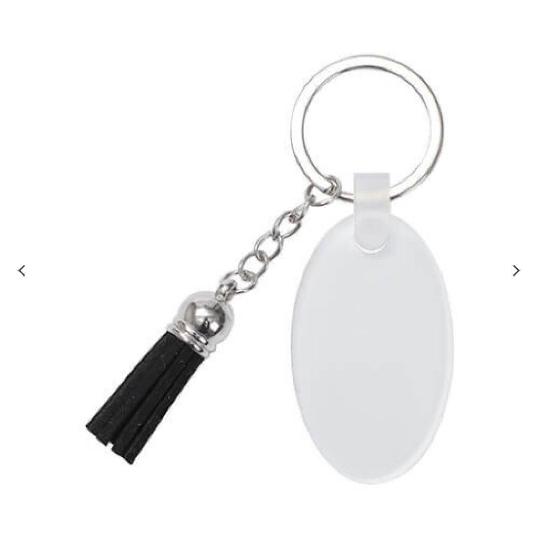 Acrylic μπρελόκ για sublimation – oval με μαύρο fringes