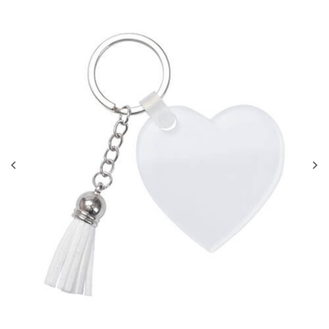 Acrylic μπρελόκ για sublimation – heart με λευκό tassels