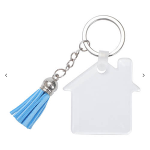 Acrylic μπρελόκ για sublimation – cottage με μπλε tassels