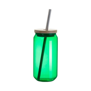 550 ml γυάλινο με καλαμάκι και καπάκι μπαμπού για εκτύπωση εξάχνωσης – πορτοκαλί