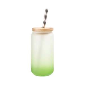 550 ml παγωμένο γυαλί με καλαμάκι και καπάκι μπαμπού για εκτύπωση εξάχνωσης – πράσινο ντεγκραντέ