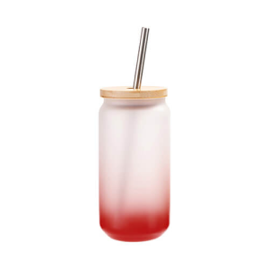 550 ml παγωμένο γυαλί με καλαμάκι και καπάκι μπαμπού για εκτύπωση εξάχνωσης – marineblauw verloop