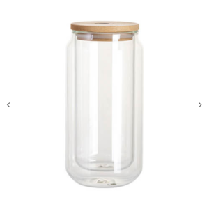 10oz/300ml Double Wall Clear Skinny Γυάλινο Ποτήρι θερμός με Bamboo Lid