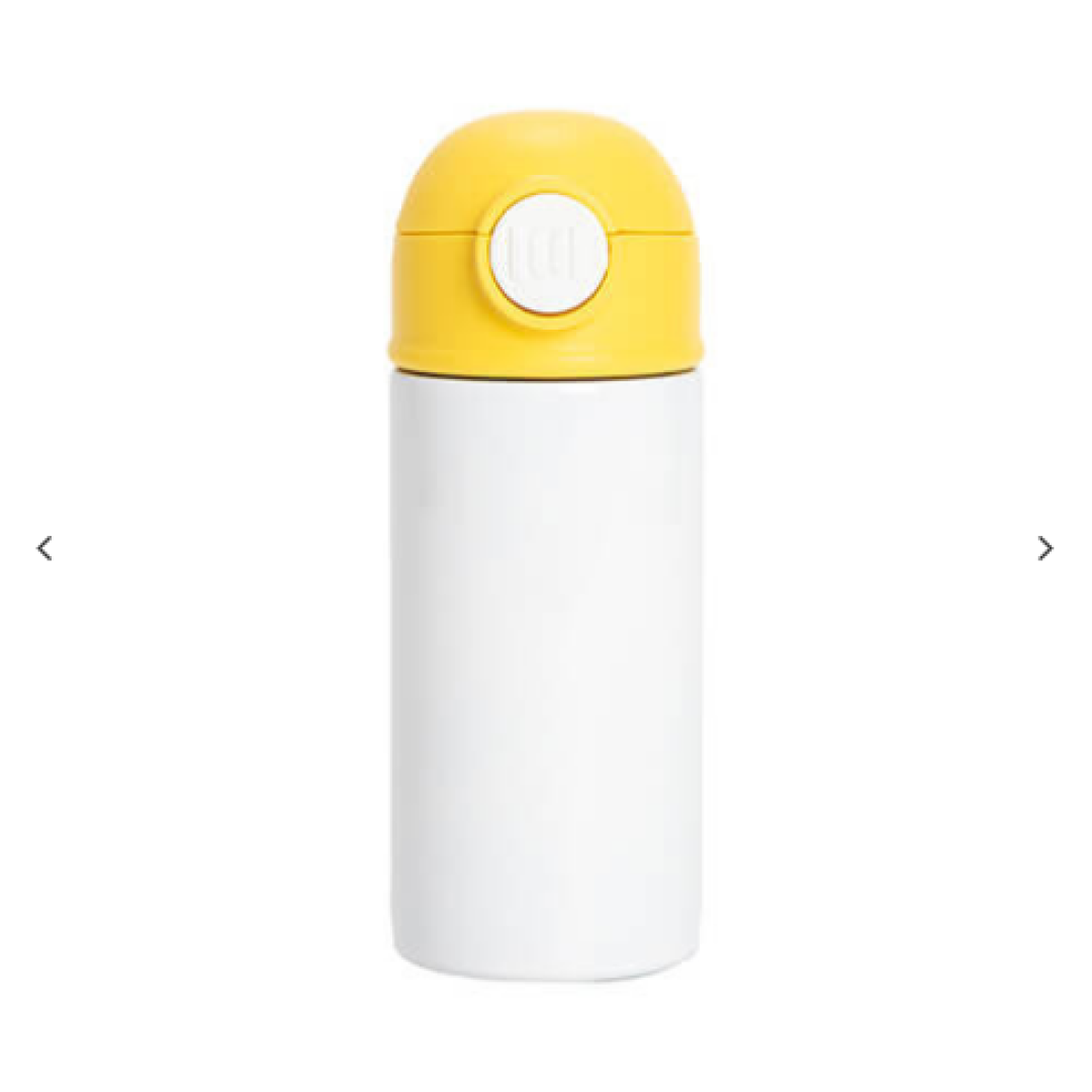 12oz/360ml Kids Stainless Steel Μπουκάλι With Πλαστικό Straw & Κίτρινο Cap(Λευκό)