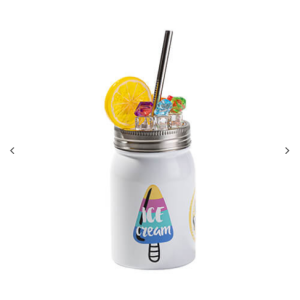 Βάζο Mason 500 ml κούπα με καλαμάκι για εξάχνωση – λευκό, τεχνητά παγάκια και λεμόνι