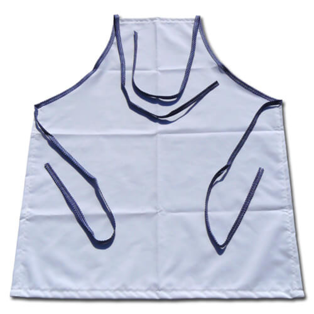 Photo kitchen apron Premium με λευκό spotted navy μπλε trimming