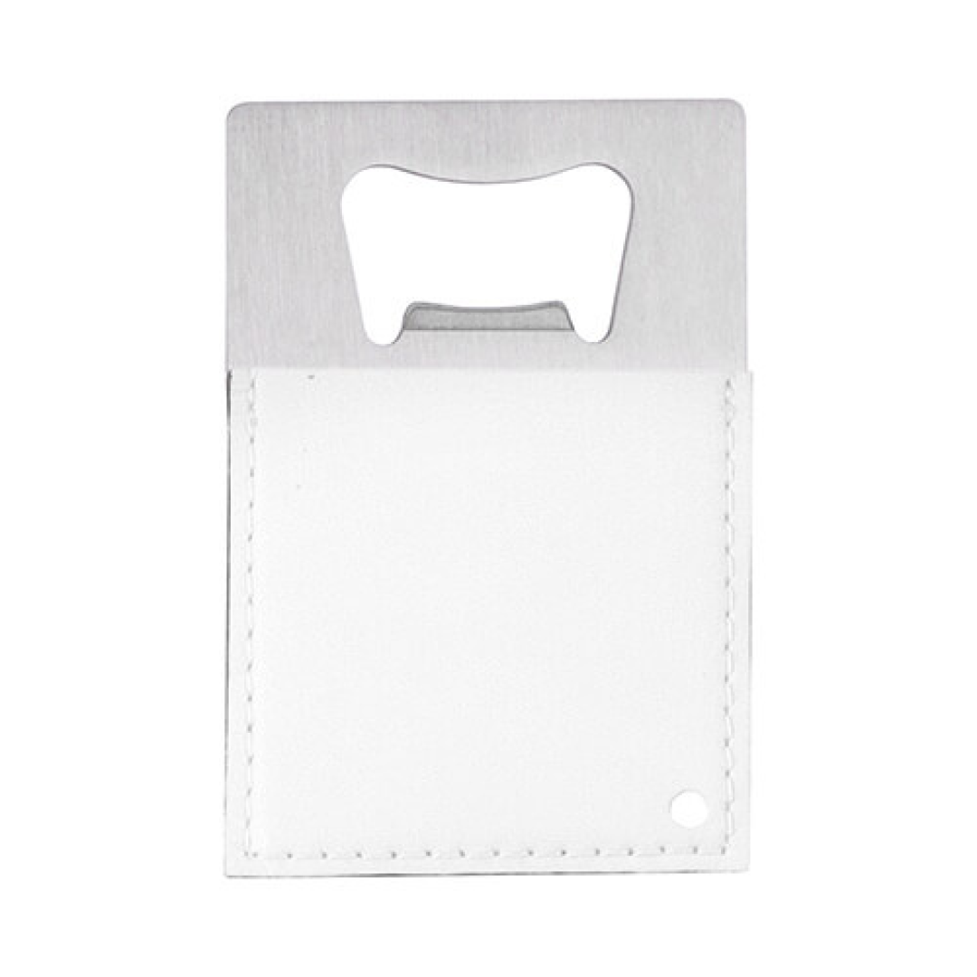 Μπουκάλι opener 5,5 x 8,5 cm in steel και leather για sublimation – Λευκό
