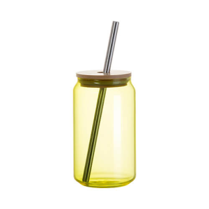 400 ml γυάλινο με καλαμάκι και καπάκι μπαμπού για εκτύπωση εξάχνωσης – τιρκουάζ